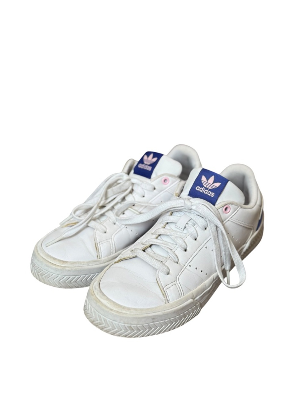 adidas White Sneakers with Blue and Red Accents